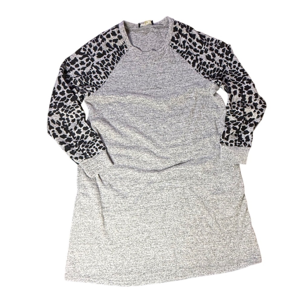 Suzanne Betro‎ Gray Leopard Print Raglan Sleeve Tunic Dress Women's XL